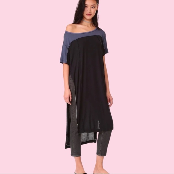 Free People Go With the Flow Tunic XSmall 0 2 Black Combo Slits High Low Top NWT - Picture 3 of 15